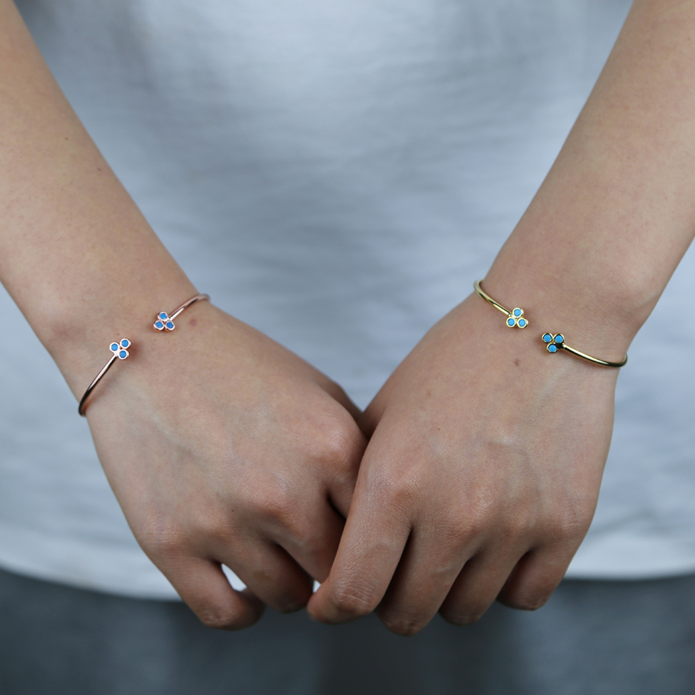 Simple round tube Bangle Bracelet Jewelry With Gold Silver Color Plated Open Band Enamel Flower Leaf Charm Free size Bangle