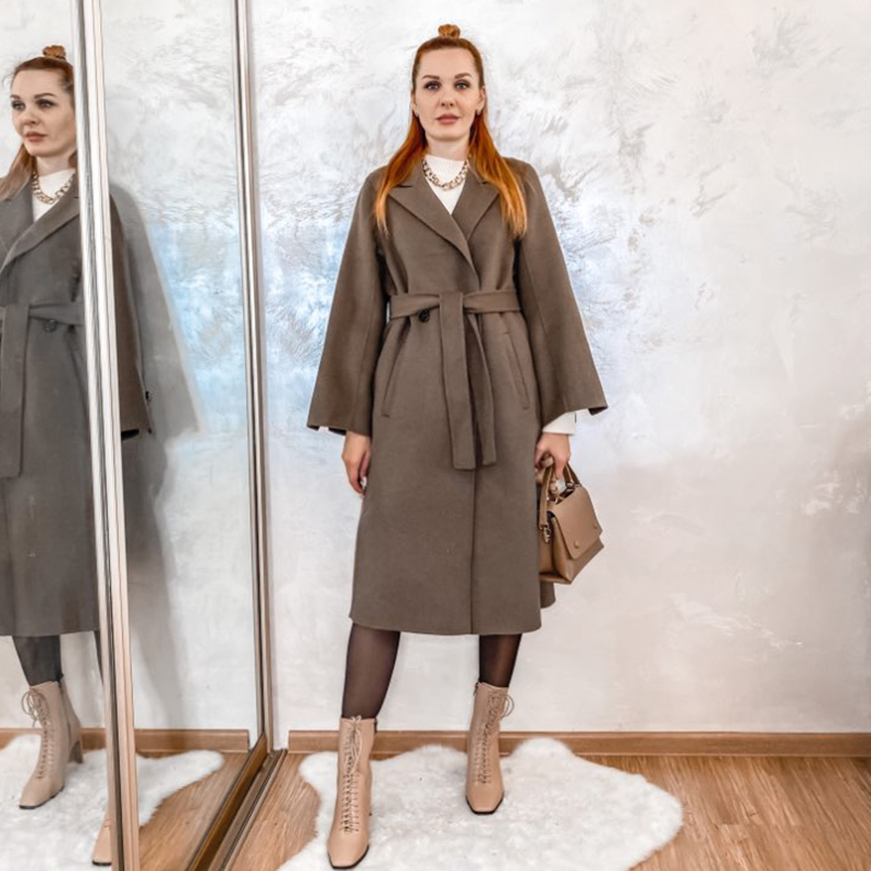 Aachoae Solid Color 100% Wool Long Coat Women Loose Casual Long Sleeve Sashes Outerwear Double Breasted Chic Ladies Overcoat 201216