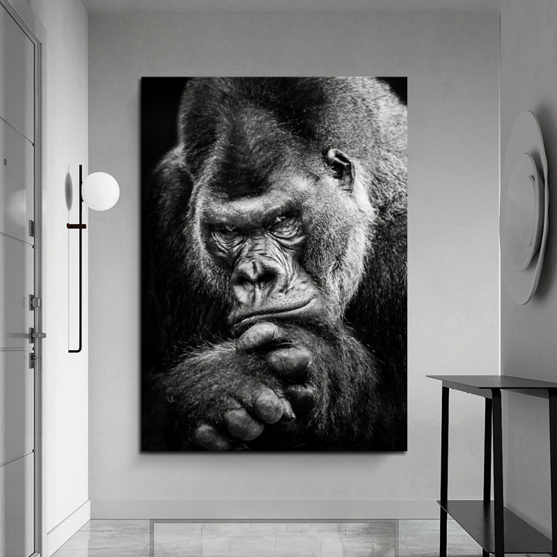 

Poster Black Gorilla Canvas Painting Picture Nordic Animal Posters and Prints Monkey Wall Pictures for Living Room Home Decor