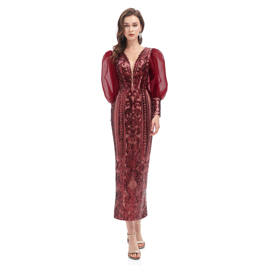Classic Mermaid Evening Dresses With Deep V-neck Long-sleeves Applique Race Formal Party Prom Dress For Arabic Women Vestidos De Novia