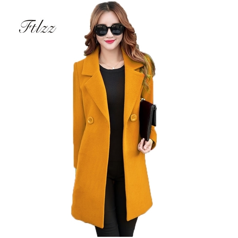 New Autumn Winter Long Wool Coat Women Slim Turn-down Collar Coats Woman Korean Black Coats Casaco Feminino Plus Size Red 201102