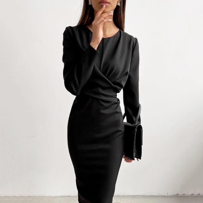 Autumn Winter Dress Women Casual Long Sleeve Slim Office Bodycon Dresses Elegant Sexy Chic Cross Draped Long Party Dress AAA Discount for in-store pur