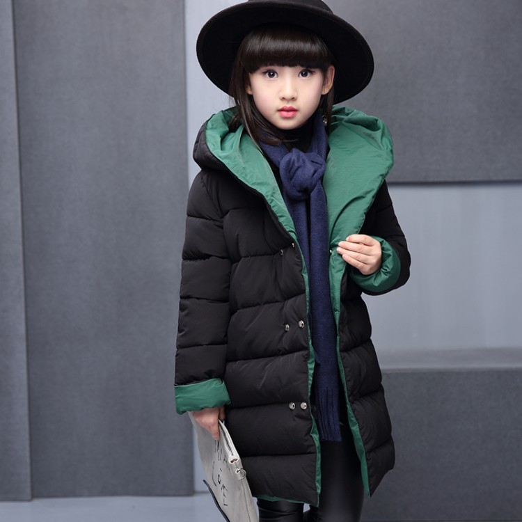 OLEKID Autumn Winter Jacket For Girls Hooded Reversible Girls Cotton Parka 5-14 Years Kids Snowsuit Teenagers Girls Winter Coat LJ201017