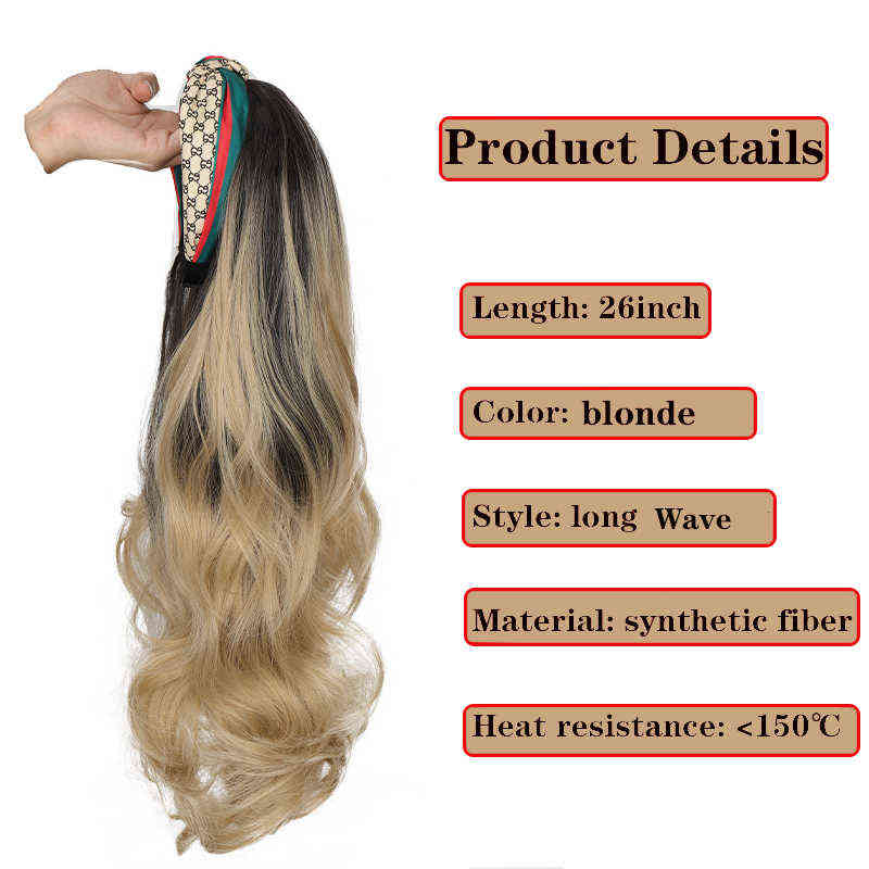 Hairpiece Jinkaili Long Wave Black Ombre Blonde Headband Wigs Heat Resistant Synthetic Lolita New Fashion Hair Band for Women 0121