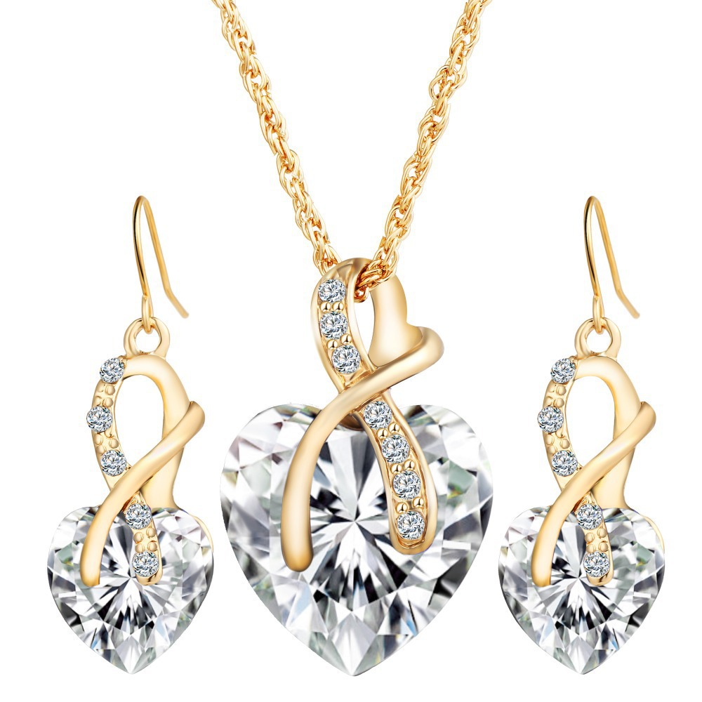 Wedding Dinner Crystal Earrings Necklace Heart-shaped Austrian Crystal Zircon Jewelry Set Simple Temperament Necklace Party Jewelry, Red
Wedding Dinner Crystal Earrings Necklace Heart-shaped Austrian Crystal Zircon Jewelry Set Simple Temperament Necklace Party Jewelry, Red