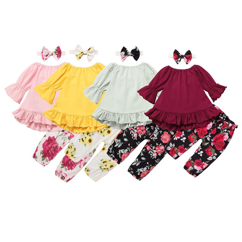 3 Pcs Infant Casual Outfits Autumn Baby Long Sleeve Round Neck Ruffle Pullover Tops + Floral Trousers with Bowknot + Headband
3 Pcs Infant Casual Outfits Autumn Baby Long Sleeve Round Neck Ruffle Pullover Tops + Floral Trousers with Bowknot + Headband