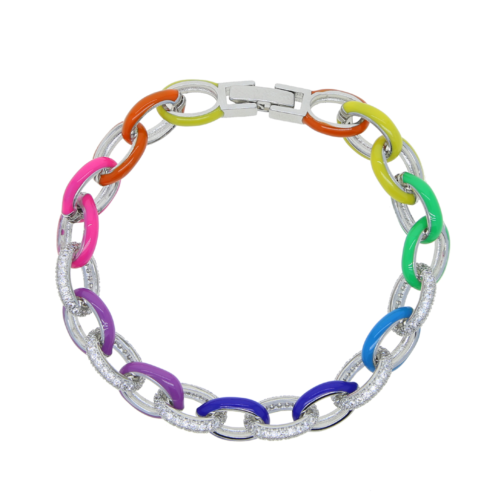 2021 New Arrived Fashion Women Jewelry Micro Pave CZ Neon Enamel 8MM Rolo Link Chain Bracelet