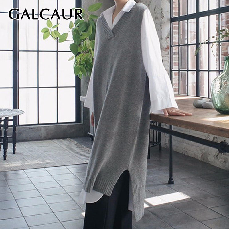 GALCAUR Korean Knitting Vest For Women V Neck Sleeveless Asymmetric Side Split Long Vests Female Fashion Clothes Tide 210204, Black
GALCAUR Korean Knitting Vest For Women V Neck Sleeveless Asymmetric Side Split Long Vests Female Fashion Clothes Tide 210204, Black