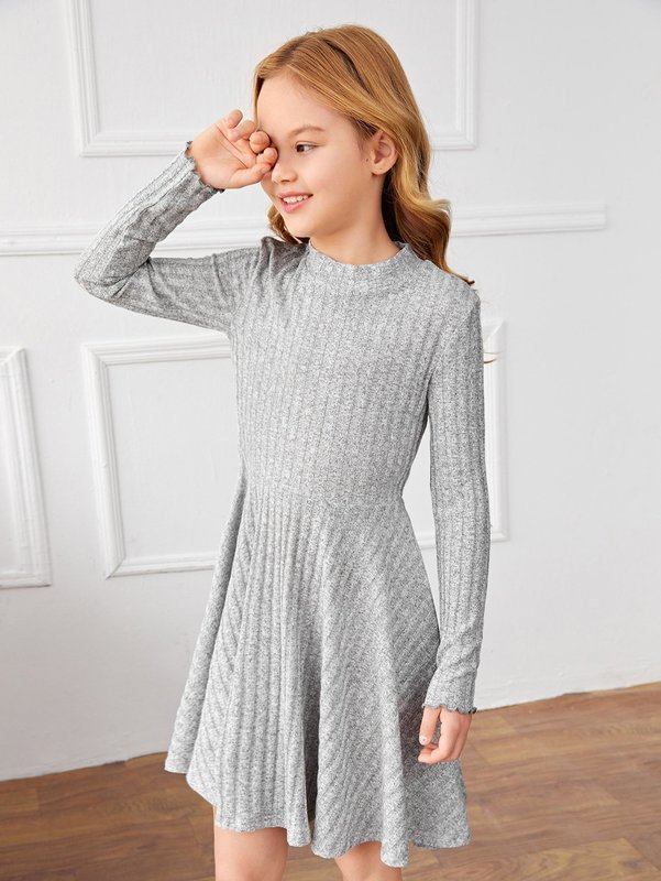 Girls Mock Neck Ribbed Knit Dress Without Belt SHE