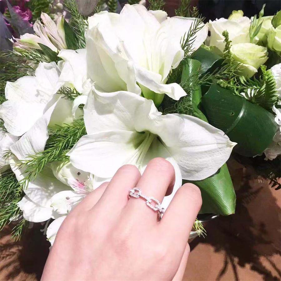 Fashion 100% Sterling Sier Chain Link Lab Dia Ring Wedding Engagement Rings Jewelry Gift for Women XR450 Free shipping