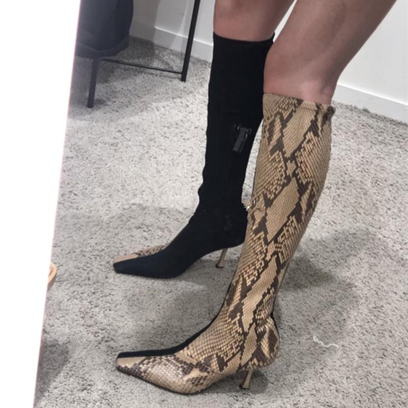 Sexy Women's Knee High Boots Square Toe Patchwork High Heels Shoes Snake Pattern Black Mixed Color N12
Sexy Women's Knee High Boots Square Toe Patchwork High Heels Shoes Snake Pattern Black Mixed Color N12