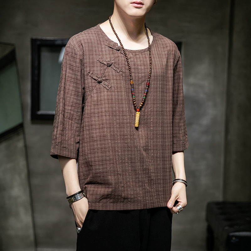 2021 New Spring Summer Chinese Style Tees Men's Cotton Linen Short Sleeve Plaid T-shirt Man Casual Oversize Tee Clothing 251i, Coffee
2021 New Spring Summer Chinese Style Tees Men's Cotton Linen Short Sleeve Plaid T-shirt Man Casual Oversize Tee Clothing 251i, Coffee