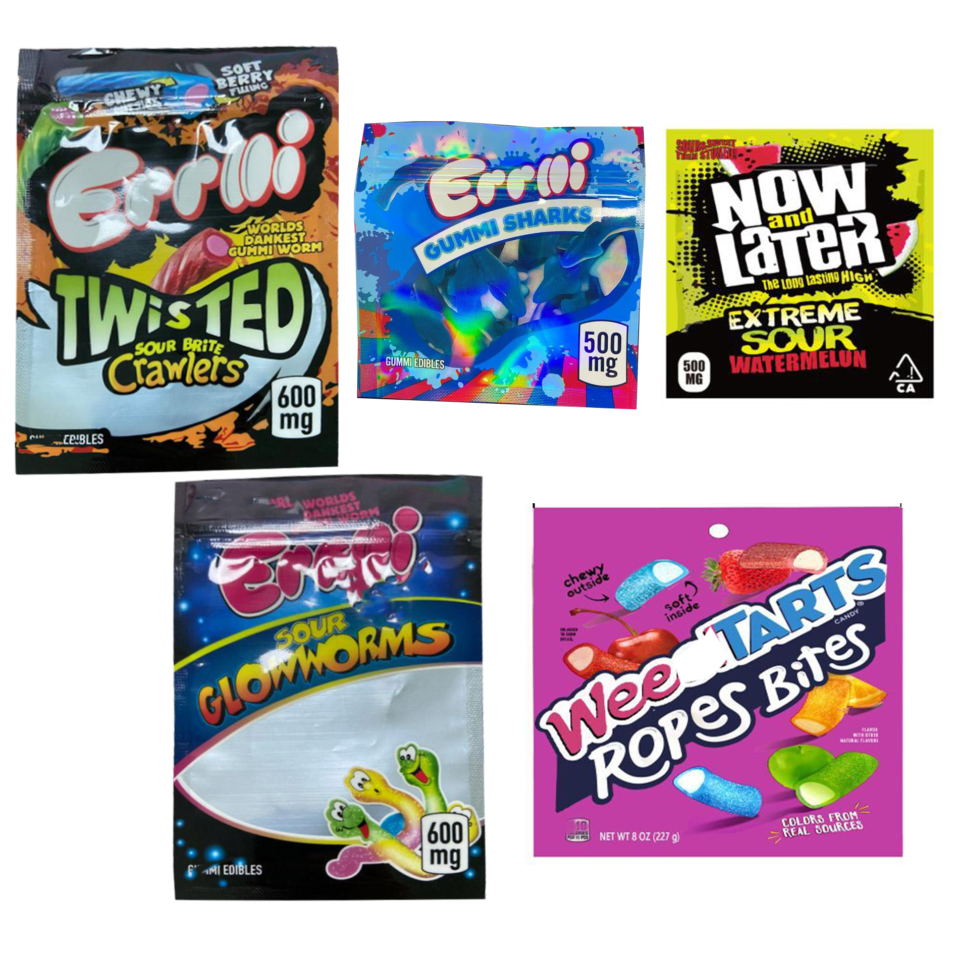 Errlli gummi sharks NOW and LATER Weedtarts 500mg Sour 600mg Errlli Sour Terp Crawlers Edibles bag packaging Hashtag bag Cookies
Errlli gummi sharks NOW and LATER Weedtarts 500mg Sour 600mg Errlli Sour Terp Crawlers Edibles bag packaging Hashtag bag Cookies