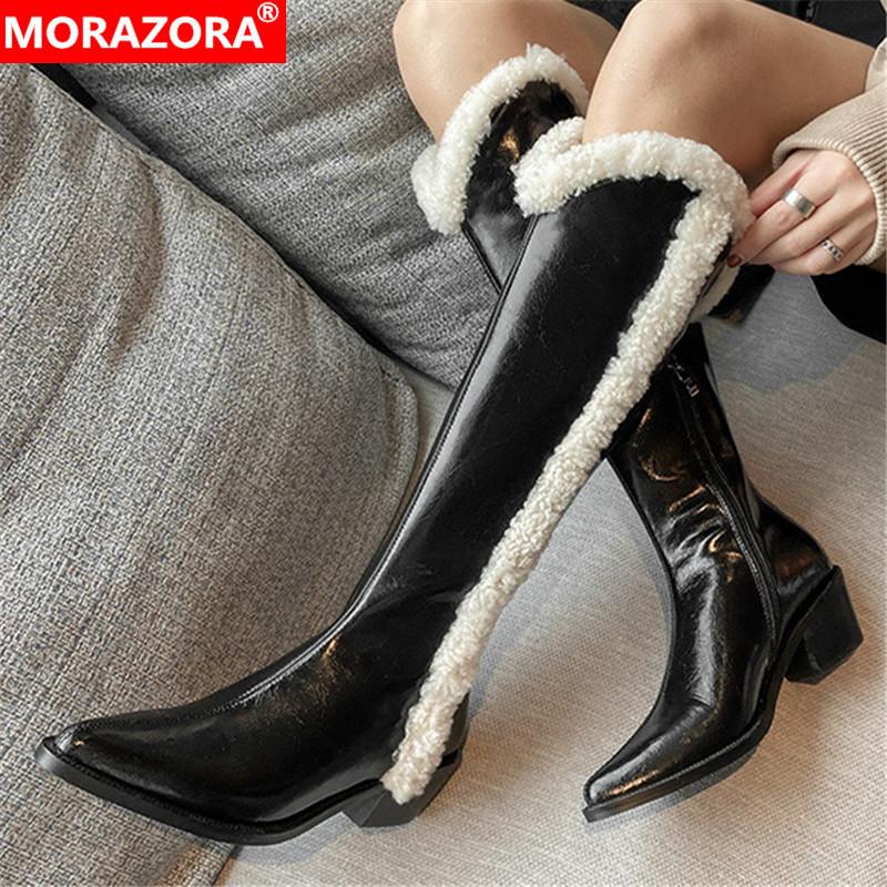MORAZORA 2021 Genuine Leather Boots Thick Heels Pointed Toe Keep Warm Knee High Boots Top Quality Women Black White
MORAZORA 2021 Genuine Leather Boots Thick Heels Pointed Toe Keep Warm Knee High Boots Top Quality Women Black White