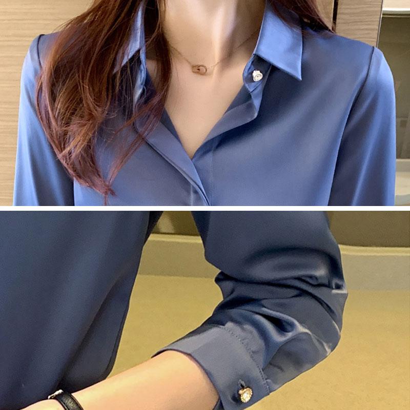 New Basic Shirt Feminine Top Fashion Satin 2020 Chiffon Women Long Sleeve Simple Autumn Casual Solid White Clothing 0877