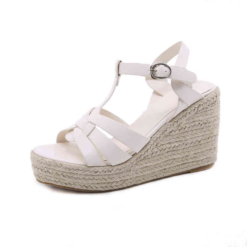 Sandals Slippers Fashion Weave Roman Style Wedge Heels Casual Black White Buckle Pumps Women Shoes Summer 220226