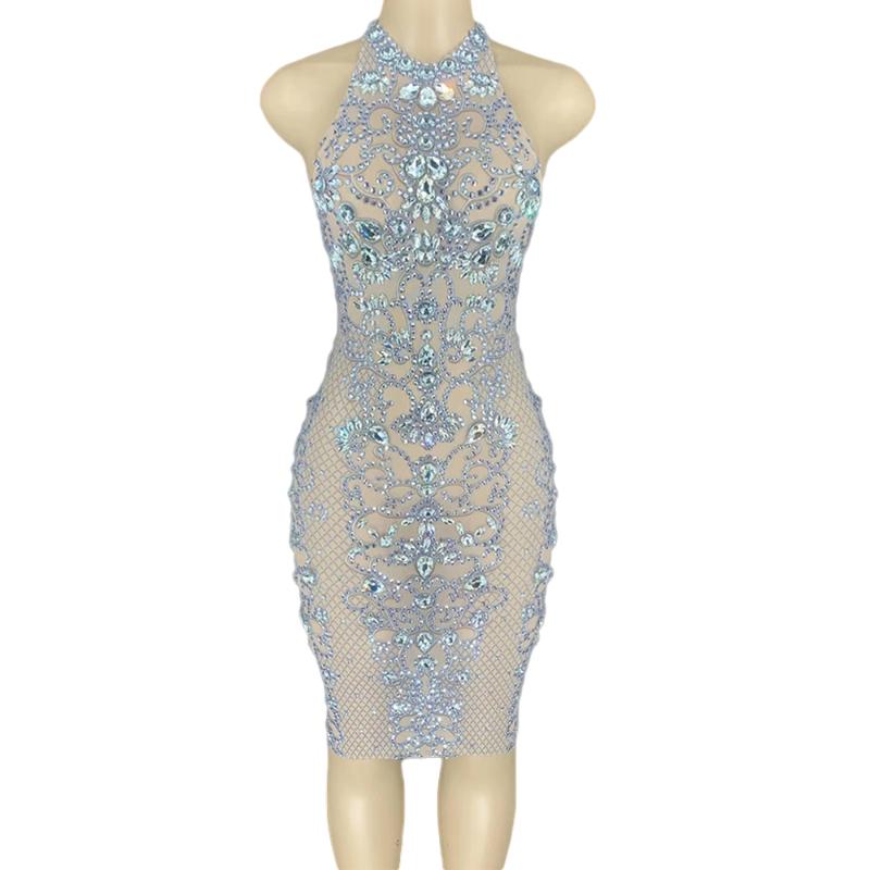 Sexy Mesh See Through Party Crystal Dress Women Halter Backless Evening Bodycon Dress Club Singer Perspective Rhinestone, Clear
Sexy Mesh See Through Party Crystal Dress Women Halter Backless Evening Bodycon Dress Club Singer Perspective Rhinestone, Clear