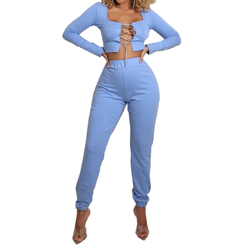 Sexy Chain Bandgae 2 Piece Set Tracksuits Sportswear Women Long Sleeve Hollow Out Crop Top+Joggers Sport Pants Club Outfits, Blue
Sexy Chain Bandgae 2 Piece Set Tracksuits Sportswear Women Long Sleeve Hollow Out Crop Top+Joggers Sport Pants Club Outfits, Blue