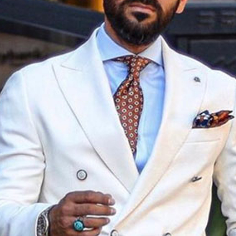 White Double Breasted Blazer for Men Slim Fit Single One Piece Male Suit Jacket with Peaked Lapel Italian Style Casual Coat 201104