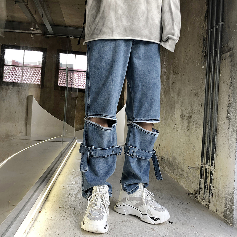 Removable Trousers Summer Pattern Baggy Homme Classic Cargo Pocket Jeans Mens Blue Color Casual Pants Biker Denim Trousers 201111