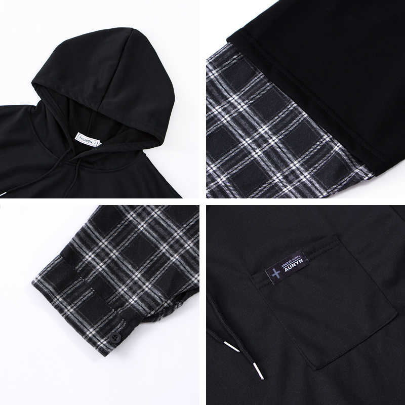 Deeptown Vintage Hoodie Women Streetwear Oversized Sweatshirt Punk Long Sleeve Pullovers Korean 2021 Grunge Plaid Splice Hoody 220210