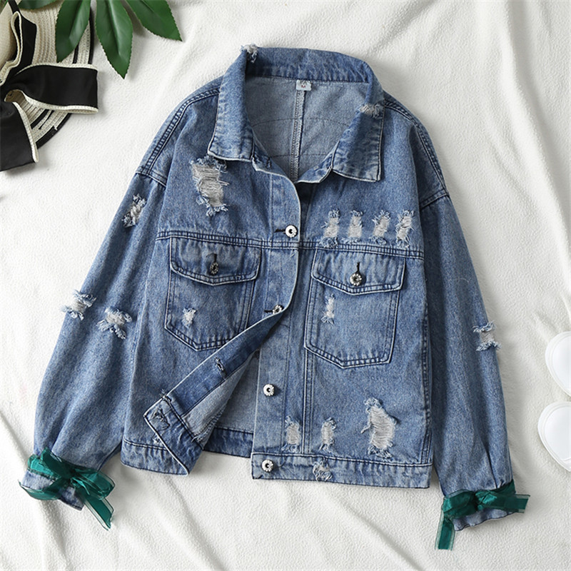 ZQLZ Autumn Women Denim Jacket Bomber Appliques Vintage Elegant Outwear Autumn Hole Female Jacket Coat Casual Jeans Tops 201109