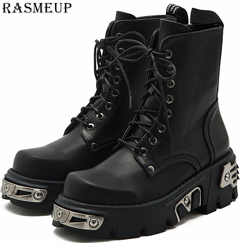 RASMEUP 6CM Punk Style Platform Women Ankle Boots Women's Motorcycle Boot Fashion Ladies Chunky Shoes Metal Decor Black 201106
RASMEUP 6CM Punk Style Platform Women Ankle Boots Women's Motorcycle Boot Fashion Ladies Chunky Shoes Metal Decor Black 201106
