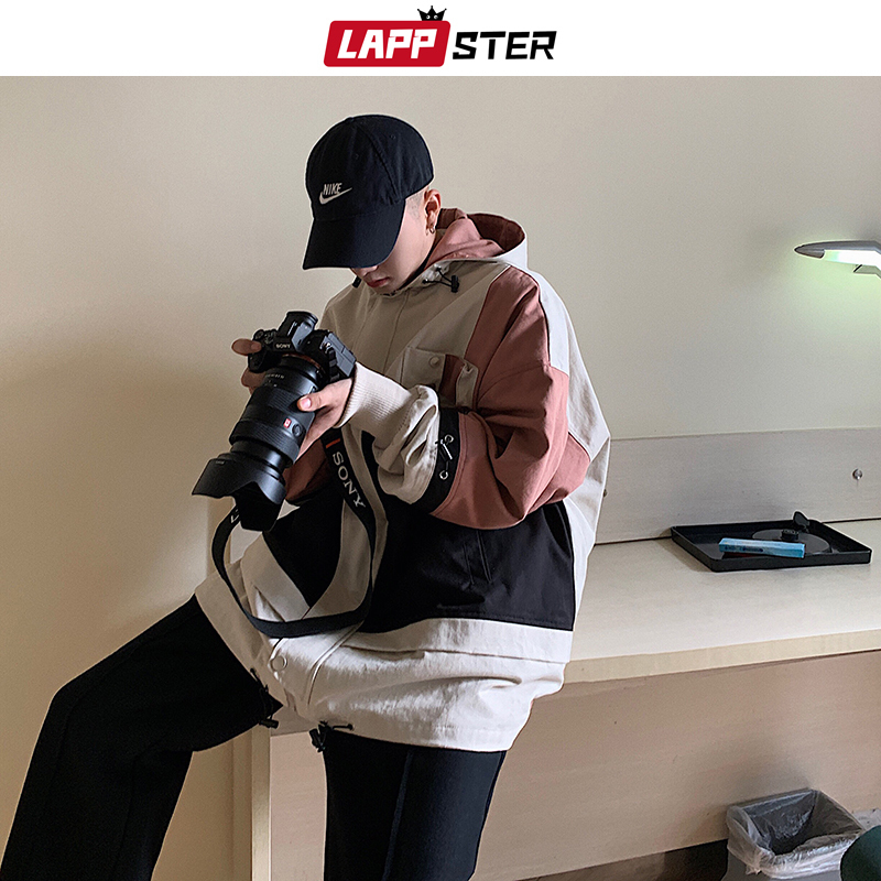 LAPPSTER Men Oversized Streetwear 2020 Bomber Jackets 2020 Patchwork Color Block Cargo Windbreaker Jackets Coats Korean Clothes T200502
