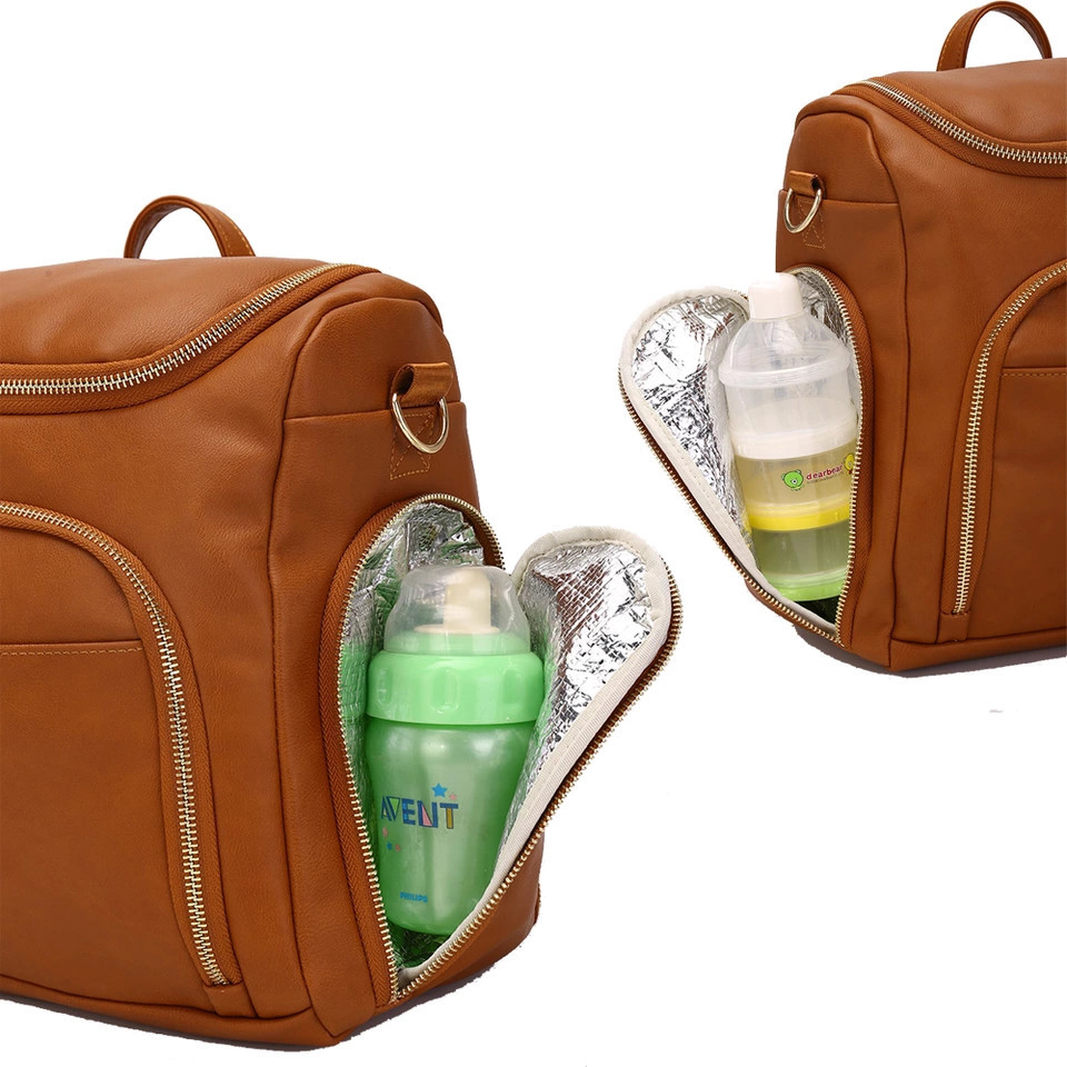 PU Leather Baby Nappy Diaper Bag Backpack+Changing Pad+Stroller Straps+Insulation bag+Cosmetic bag LJ200827