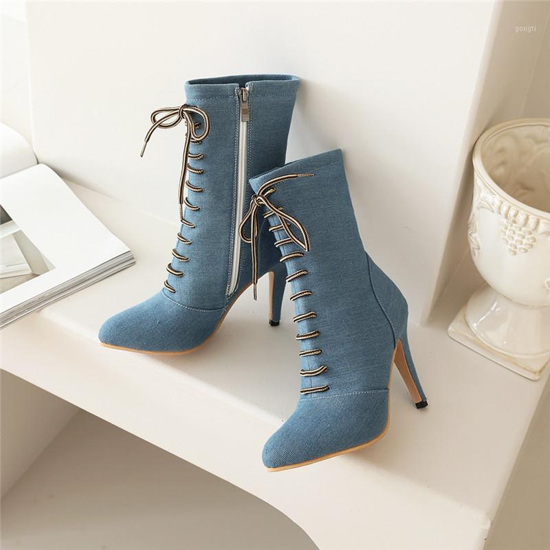 YMECHIC 2020 New Blue Black Denim Autumn Winter Shoes Stiletto Cross Strap Stretch Sexy High Heel Ankle Boots Female Pointed Toe1, Qian lan jia rong
YMECHIC 2020 New Blue Black Denim Autumn Winter Shoes Stiletto Cross Strap Stretch Sexy High Heel Ankle Boots Female Pointed Toe1, Qian lan jia rong