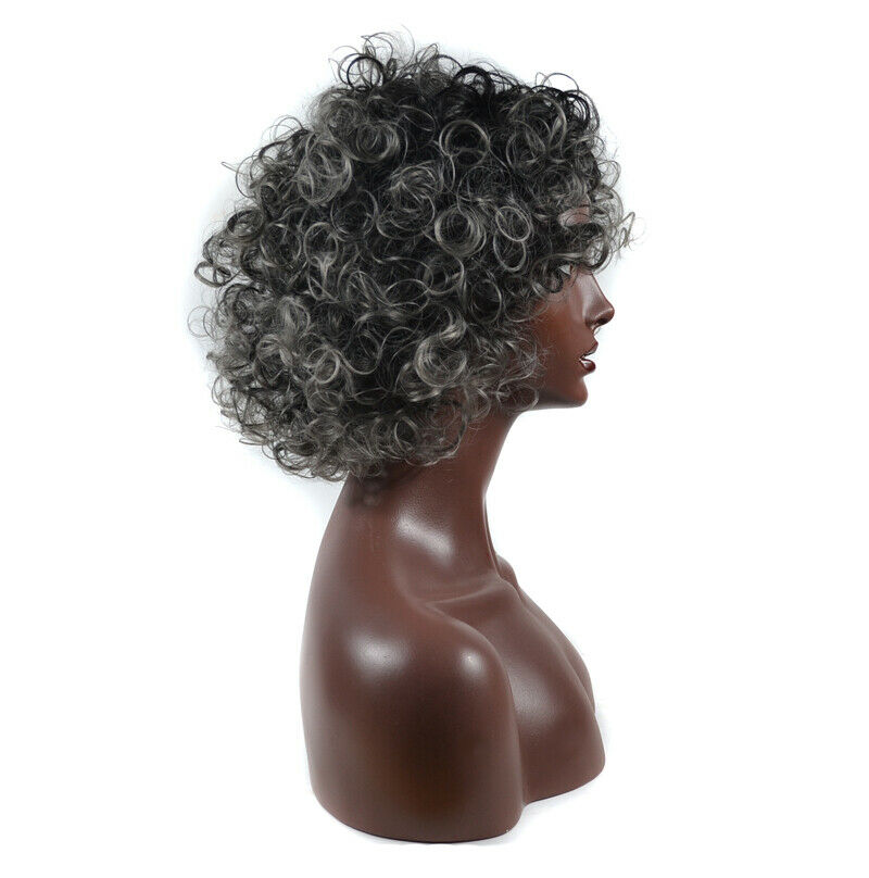 Short Afro Curly Wigs for Women Ombre Grey Curly African American Hair Full Wig