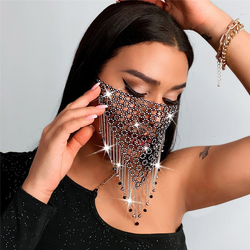 Bling Rhinestone Tassel face mask fashion crystal diamond reusable Party face mouth cover accessories adult nightclub designer mask
Bling Rhinestone Tassel face mask fashion crystal diamond reusable Party face mouth cover accessories adult nightclub designer mask