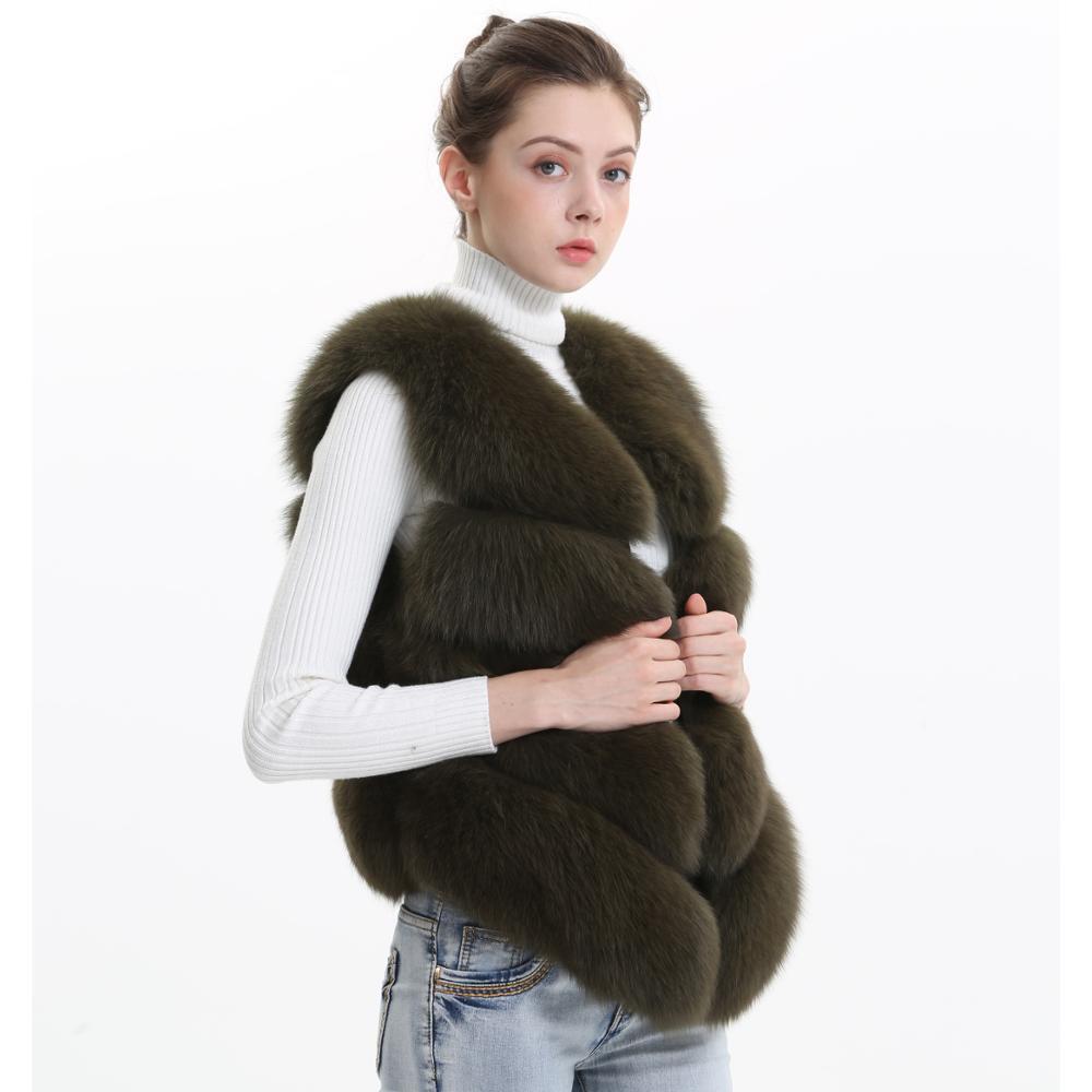 Women Natural Real Fox Fur Vest Autumn Winter Ladies 4 Strips Gilet Sleeveless Genuine Fur Coat Female Real Fur Vest Waistcoat 201103