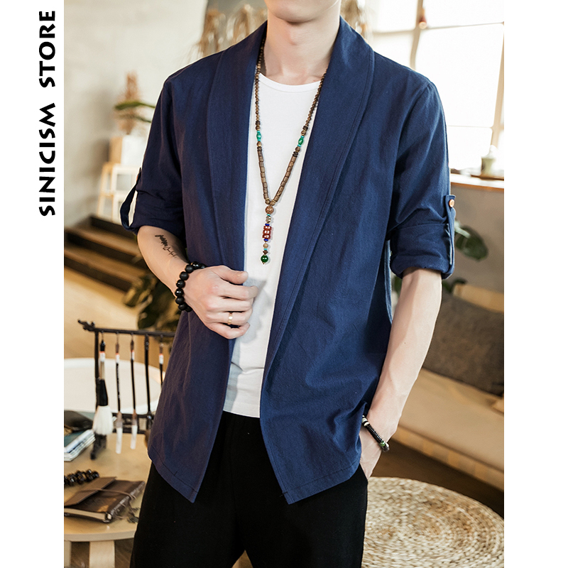 Sinicism Store Men Kimono Jackets Mens Open Stitch Traditional Solid Jackets And Coats Male Streetwear Button Cardigan Plus Size T200319