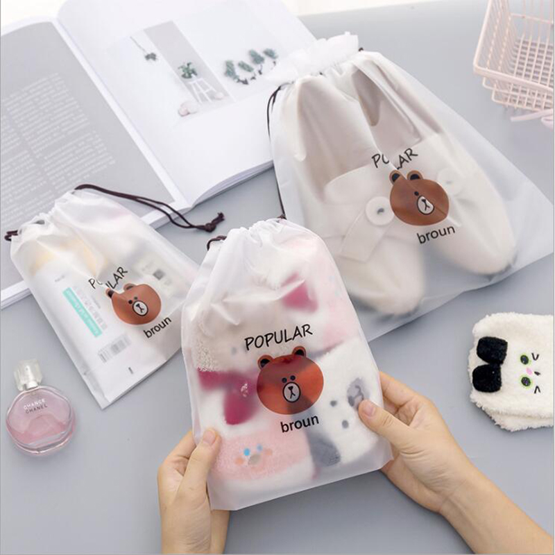 2019 Hot sale Brown bear transparent cosmetics storage cosmetic bag ladies zipper makeup shower storage bag portable dustproof finishing bag