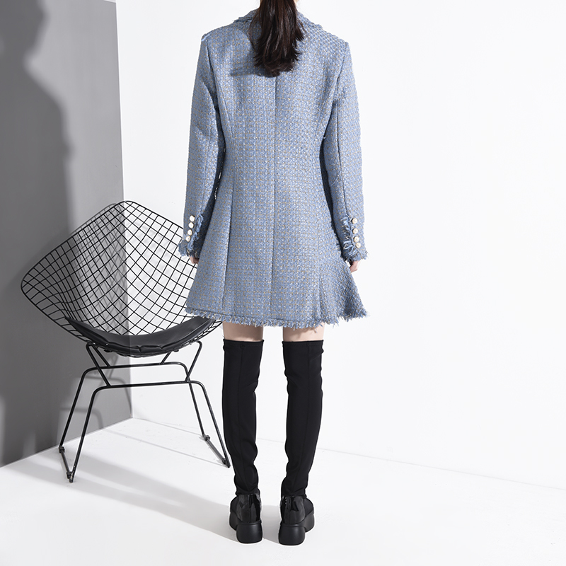 [EWQ] Korea Fashion Trends Slim Women Woolen Coat 2020 Spring Autumn New Sweet Full Sleeve Double Breasted Tweed Coats LJ201128