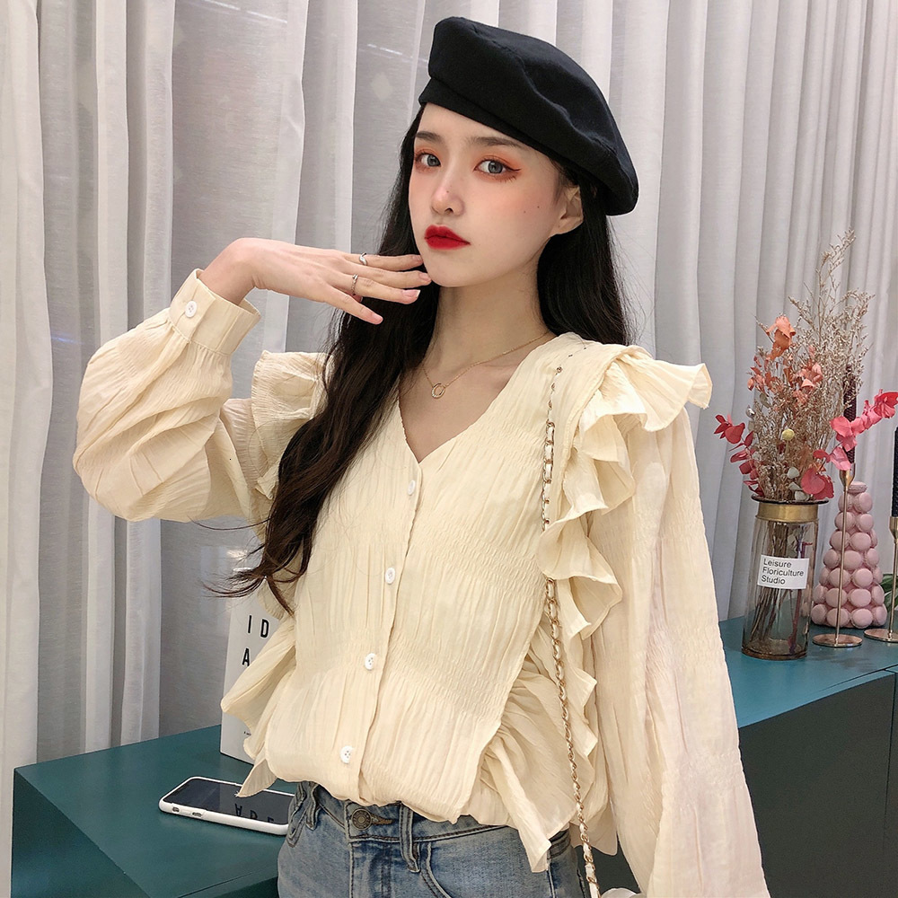 2021 Japan Style Blouse Spring Autumn New Korean Fashion Simple Designer Thin Best Ruffle V-neck Long Sleeve EK5R, White
2021 Japan Style Blouse Spring Autumn New Korean Fashion Simple Designer Thin Best Ruffle V-neck Long Sleeve EK5R, White