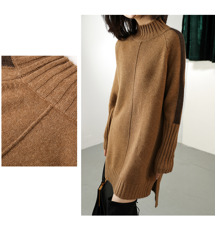 SZDYQH Women Autumn Winter Sweater Knitted Dresses Women Fashion Turtleneck Long Sweater Dress Ladies Warm Split Sweater Dress 201222