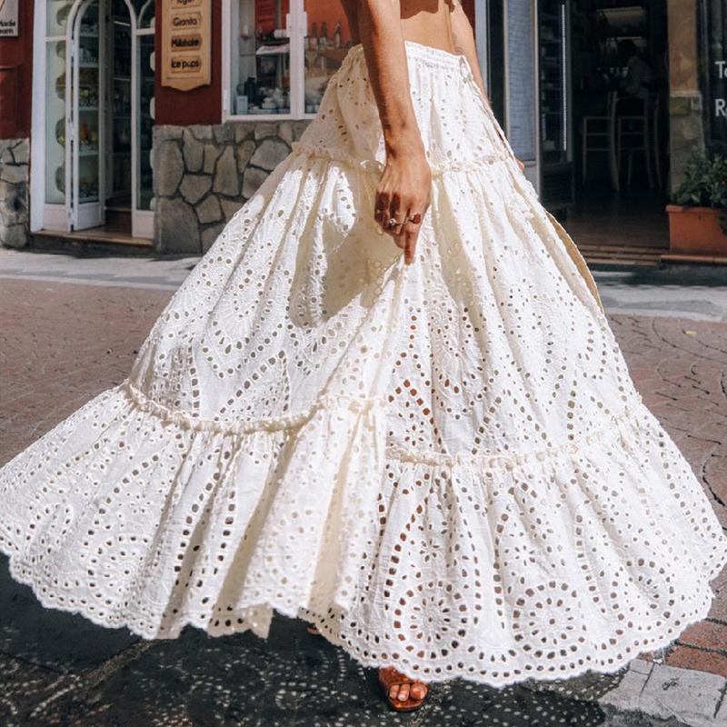 Maxi Lace Skirt Women 100% Cotton Casual Tassel Lace-up Waist Elastic Hollow Out Long Skirts 2020 Summer Beach Holiday Skirt New, White
Maxi Lace Skirt Women 100% Cotton Casual Tassel Lace-up Waist Elastic Hollow Out Long Skirts 2020 Summer Beach Holiday Skirt New, White