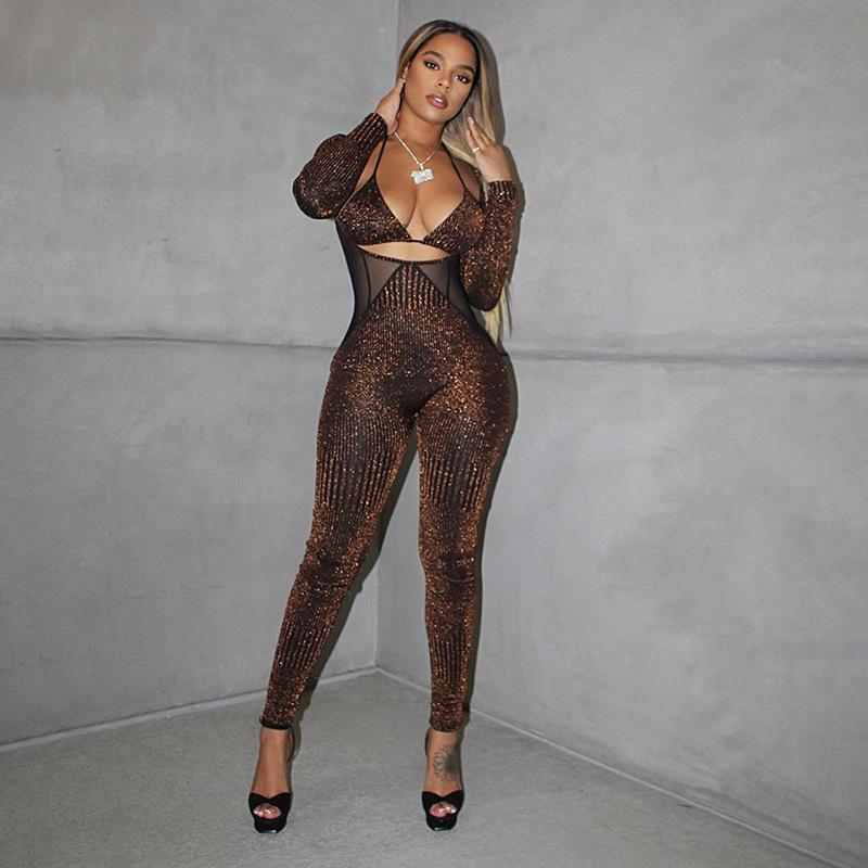 hirigin Mesh Shinny Patchwork Jumpsuits With Lace Up Halter Bikini Women Sexy Hollow Out Overalls Club Party Clothes
hirigin Mesh Shinny Patchwork Jumpsuits With Lace Up Halter Bikini Women Sexy Hollow Out Overalls Club Party Clothes