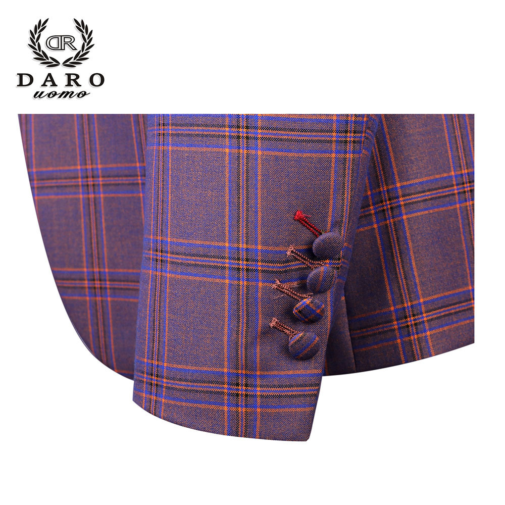 DARO New Men Suit 3 Pieces Fashion Plaid Suit Slim Fit blue purple Wedding Dress Suits Blazer Pant and Vest DR8193 201124