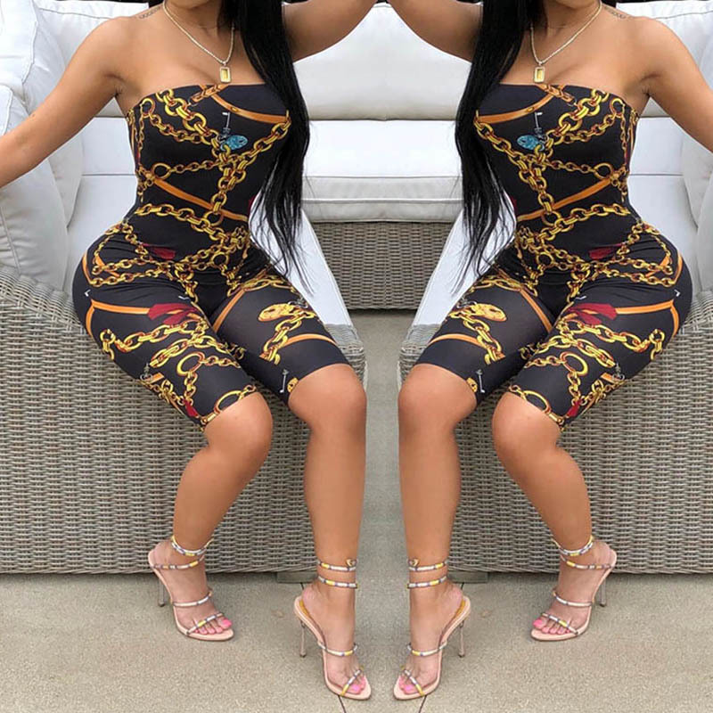 Sexy Jumpsuit Party Bodysuit Overalls Womens Jumpsuit Club Strapless Full New Fashion Printed Bodycon Rompers T200116
