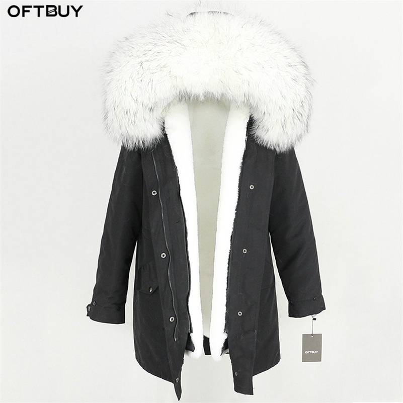 Waterproof Long Parka Winter Jacket Women Real Fur Coat Natural Raccoon Fur Trim Hood Faux Fur Liner Detachable Streetwear 201103