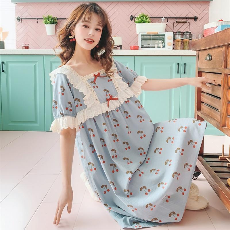 Summer Soft Cotton Women's Sweet Nightgowns Cherry Pattern Short Sleeve Sleepwear Cute Girls Loose Night Dress Home Wear1, Pink
Summer Soft Cotton Women's Sweet Nightgowns Cherry Pattern Short Sleeve Sleepwear Cute Girls Loose Night Dress Home Wear1, Pink