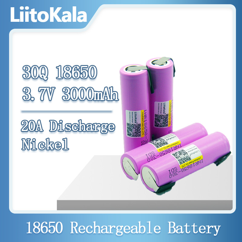 LiitoKala 100% original New INR18650 battery 3.7V 18650 3000mAh INR18650 30Q li-ion Rechargeable Batteries Continuous For Drone Power Tools+DIY nicke