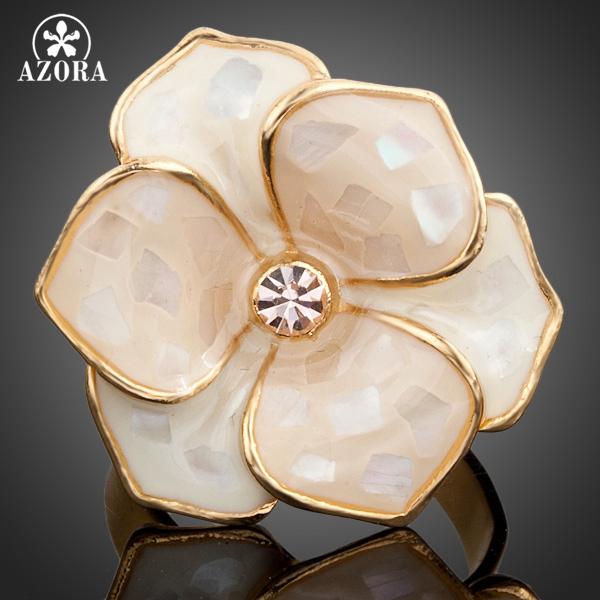 AZORA Gold Color Austrian Crystal Adjustable Flower Ring TR0036