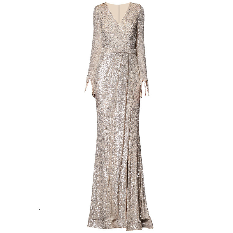 2021 New Elegant Sleeve V-neck Sequins Beading Long High Waist Women Sexy Party Vestidos Pv5s, Champagne
2021 New Elegant Sleeve V-neck Sequins Beading Long High Waist Women Sexy Party Vestidos Pv5s, Champagne