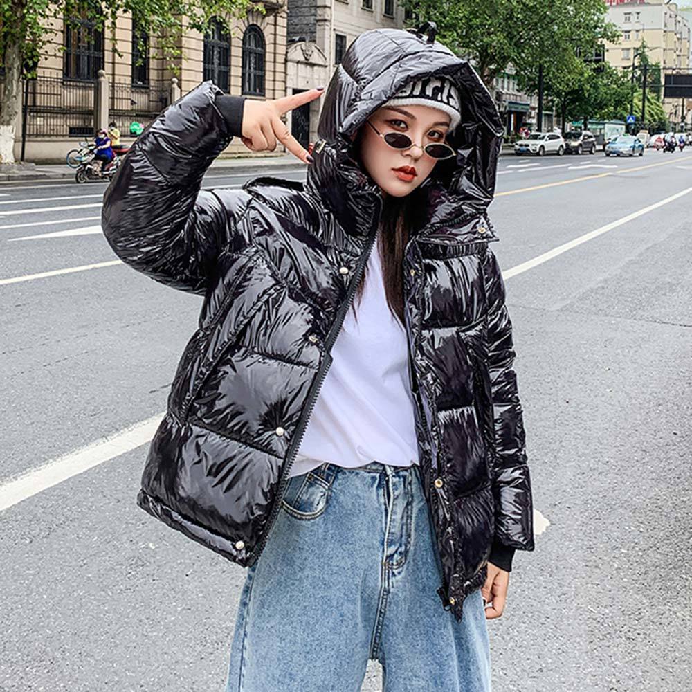 PinkyIsBlack Thicken Hooded Winter Jacket Women Parkas Short Coat Casual Glossy Warm Winter Coat Women Jaqueta Feminina 201202