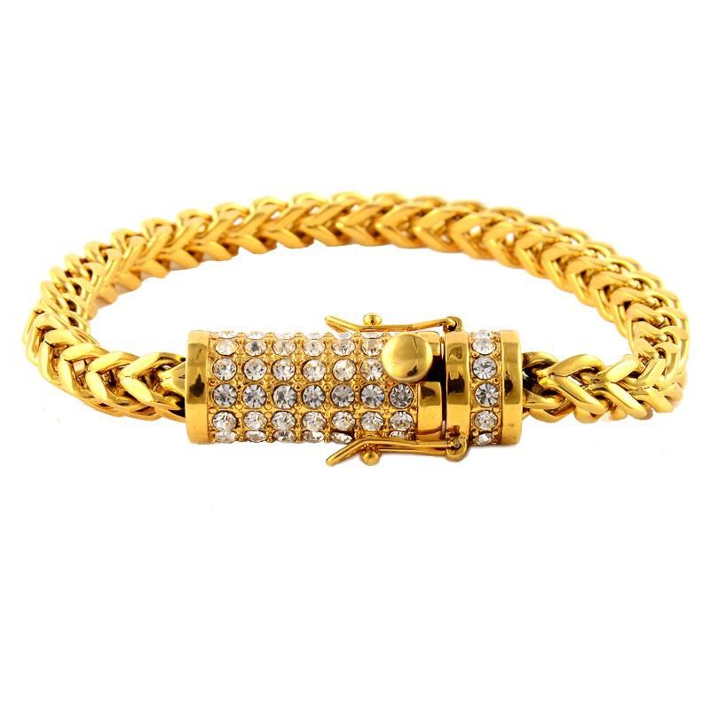 Bling Hip Hop Jewelry For Men Stainless Steel Gold Bracelet Iced Out Miami Cuban Link Bracelet With Crystal Box Clasp
Bling Hip Hop Jewelry For Men Stainless Steel Gold Bracelet Iced Out Miami Cuban Link Bracelet With Crystal Box Clasp