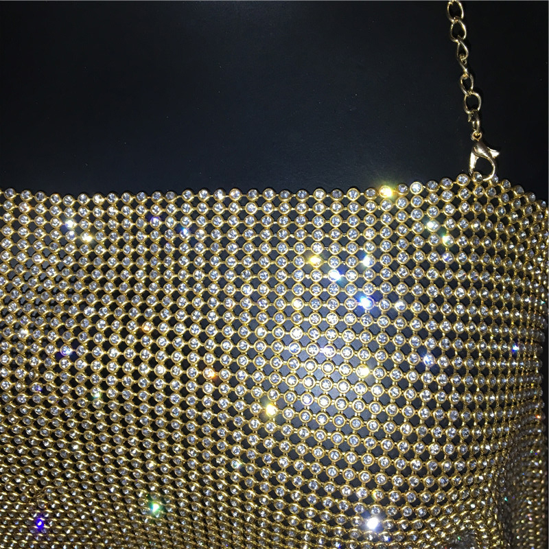 Women Sexy Crop Top Backless Bling Metallic Sequin Shiny Gold Tank Top Vest Rhinestone Night Club Party Chain Camisole T200728